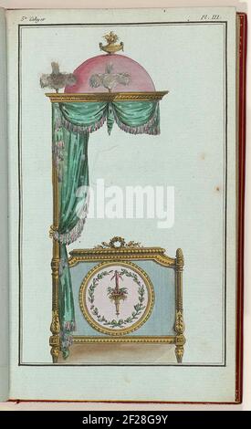 Cabinet of Modes or New Modes, January 15, 1786, 5th notebook, PL. III.BED 'At Artois', Seen from The Side. Stock Photo