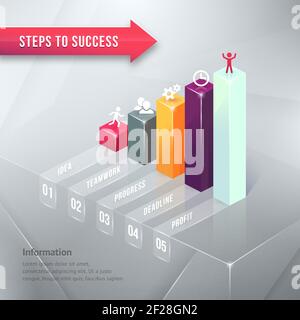 Road to Success Colored Business Chart Infographic Element  Isolated on Gray Background. Stock Vector