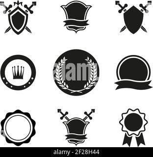Black and White Vector Shield  Crowns and Emblems Icons. Used for Logos and Other Graphic Design. Stock Vector
