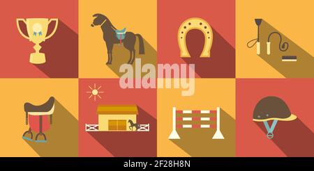Flat Style Horse Icons in Alternate Red and Orange Background. Stock Vector