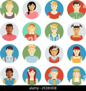 Colorful smiling children vector avatar set with multiracial children of diverse ethnicity  boys and girls  different hairstyles and clothing on round Stock Vector