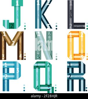 Striped uppercase vector font with alphabet letters and number options and stripes for use in infographics  part of a series of three sets being j-k-l Stock Vector