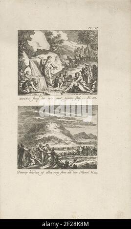 Two representations on a plate. Above: a woman drinks from a large ...