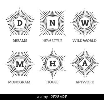 Hipster vintage labels, logo or badges. Shape of star square circle pentagon hexagon. Vector illustration Stock Vector