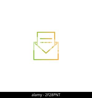Opened letter, mail or message. Vector flat illustration. orange and green gradient pictogram isolated on white. Stock Vector