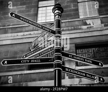 Street sign with directions to London locations Stock Photo