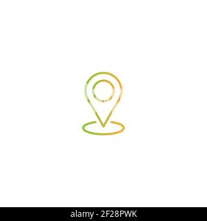 Outline location icon. GPS pointer. Map pin. Navigator guide. Vector line simple button. orange and green gradient pictogram isolated on white. Stock Vector