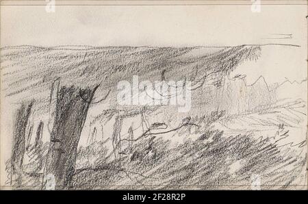 Trees on a waterfront.Leaf 27 verso from a sketchbook with 43 sheets. Stock Photo
