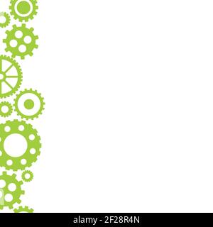 Vector flat background with green gears on the left side on black background. eco friendly technology wallpaper Stock Vector