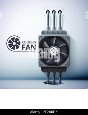 Computer ventilation system concept with realistic fan on gray ...