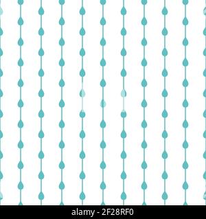 Seamless ornament with blue water drops on white background. Nature, liquid, rain pattern. Vector illustration. Cartoon rain weather wallpaper. Rainy Stock Vector