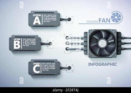 Computer ventilation system concept with realistic fan on gray ...