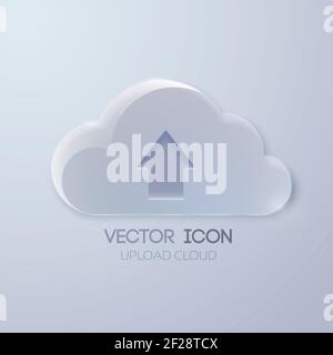 Clean design concept with glass light cloud and up directed arrow on gray background isolated vector illustration Stock Vector
