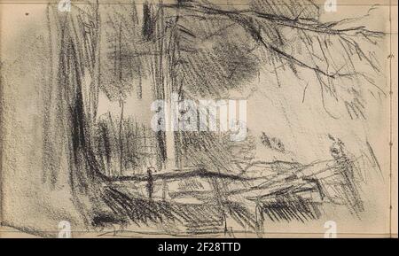 Bosgezicht.Forest view, possibly with water. Leaf 39 Verso from a sketchbook with 45 sheets. Stock Photo