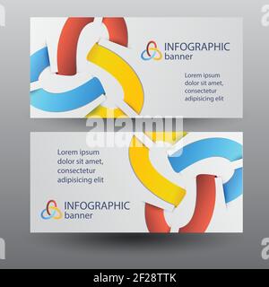 Business infographic horizontal banners with text and colorful light ribbons on gray background isolated vector illustration Stock Vector