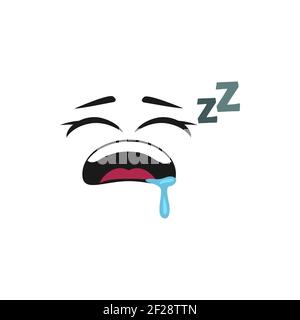 Sleeping emoji with falling saliva and z sign isolated icon. Vector emoticon fall asleep, tired person facial expression. Sleepy smiley, comic cheerfu Stock Vector