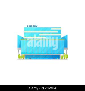 Glass facade of library building isolated institute establishment. Vector books house, athenaeum or atheneum, lyceum with reading-room. Study and educ Stock Vector
