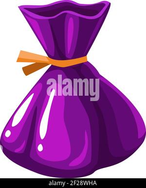 Choco sweets isolated chocolate candy in purple glossy wrapping paper, realistic icon. Vector Birthday, Valentines day or Halloween dessert, color cac Stock Vector