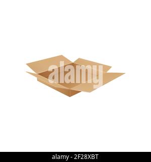 Open carton brown box isolated delivery pack above view realistic icon. Vector paperboard container, transportation and moving case mockup, top view. Stock Vector