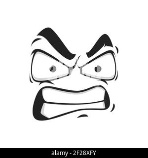 Cartoon face vector icon, emoji with angry eyes and gnash teeth. Negative facial expression, angry feelings, comic face with toothy mouth isolated on Stock Vector