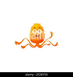 Funny bacteria with long tentacles and germ character. Vector ...