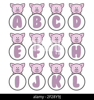 Pig alphabet collection, vector art and illustration. Stock Vector