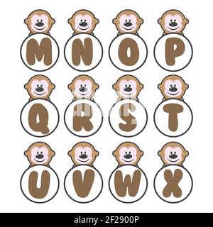 Monkey alphabet collection, vector art and illustration. Stock Vector