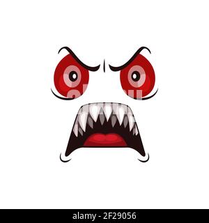 Monster face isolated vector icon, cartoon emoji of angry demon, Halloween  spooky creature emotion. Roaring devil with sharp fangs and red creepy eyes  Stock Vector Image & Art - Alamy