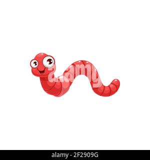 Cartoon earthworm vector icon, funny insect with cute face and big eyes, earth worm mascot. Kids design element, wild nature creature isolated on whit Stock Vector