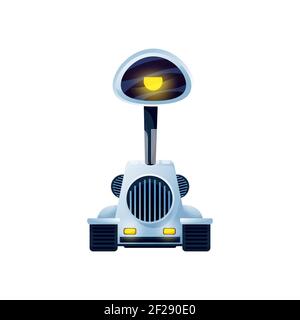 Robot bionic man of metal and plastic, vacuum cleaner cleaning machine. Vector electronic cyber machine, android toy on remote control. Electronic cyb Stock Vector