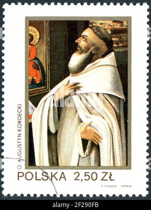 POLAND - CIRCA 1982: A stamp printed in Poland, shown the portrait of Father Augustin Kordecki, circa 1982 Stock Photo