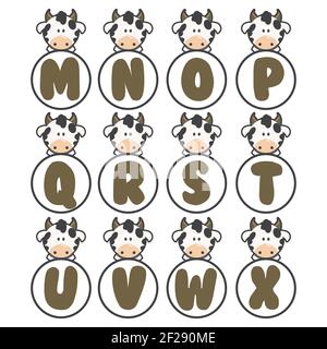cow alphabet collection, vector art and illustration. Stock Vector