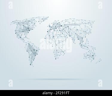 Vector low poly world map illustration. Point and geometrical form, structure line Stock Vector