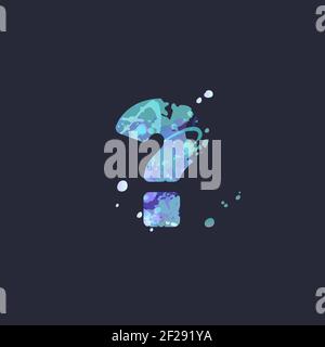 Punctuation symbol question mark with effect of liquid spots of paint in blue, white, purple colors on dark navy background. Decoration element for winter design of a flyer, poster, calendar, cover, title. Vector EPS10 Stock Vector
