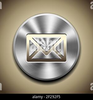 Gold mail icon on button with circular metal processing. EPS10 opacity Stock Vector