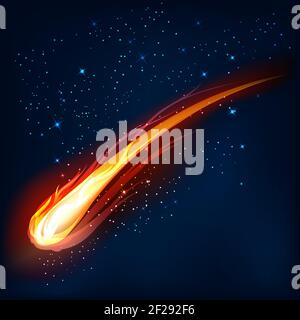 Comet in space, meteor and energy, asteroid glow, powerful star moving ...