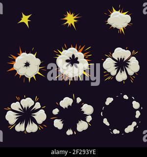 Animation of explosion effect in cartoon comic style. Bubble motion flash and boom element, vector illustration Stock Vector