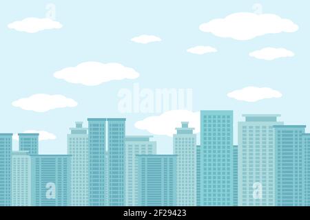 City of skyscrapers horizontal seamless pattern. Architecture urban building, structure house cityscape, vector illustration Stock Vector