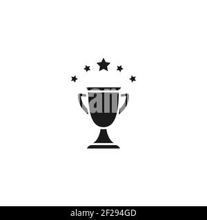 Trophy, winning cup with stars isolated on white background. First place, award bowl. Symbol of success, victory, championship. Vector flat line illus Stock Vector