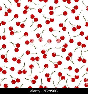 Seamless pattern with red cherries on white background. Vector illustration. Summer bright Vector illustration good for printing. Food ornament Stock Vector