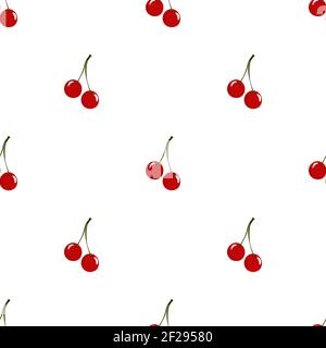 Seamless pattern with red cherries on white background. Vector illustration. Summer bright Vector illustration good for printing. Food ornament Stock Vector