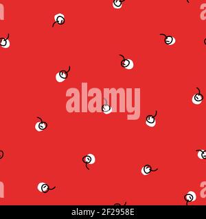 Seamless pattern with white cherries on red background. Vector illustration. Summer bright Vector illustration good for printing. Food ornament Stock Vector