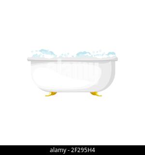 Bathtub sanitary health hygiene object isolated realistic icon. Vector washing basin on golden legs, home toilet room furniture equipment. Bathtub wit Stock Vector
