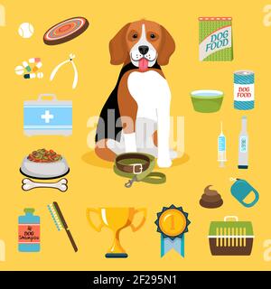 Set of dog life icons and cute puppy design vector illustration Stock Vector
