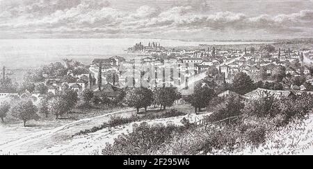 General view of Sukhum-Kale. Engraving of 1876. Stock Photo