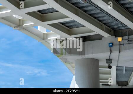 CCTV (Closed circuit television) security camera video system for safety installed in concrete building. CCTV electronic security system. Police. Stock Photo