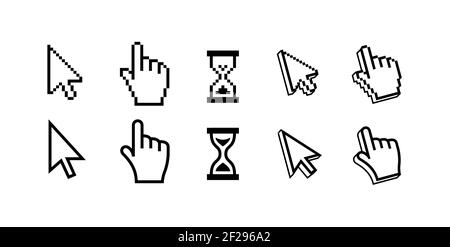 Pixel cursors icons hand arrow hourglass vector image Stock Vector