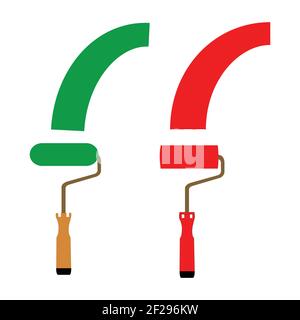 red and green paint rollers on white backdrop Stock Vector