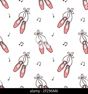 Seamless pattern with ballet pointe shoes. Ballerina accessories. Vector illustration Stock Vector
