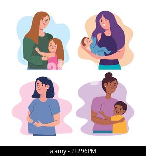four mothers characters Stock Vector